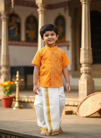 Musturd Bandhini Kurta Shirt & Vesti Set